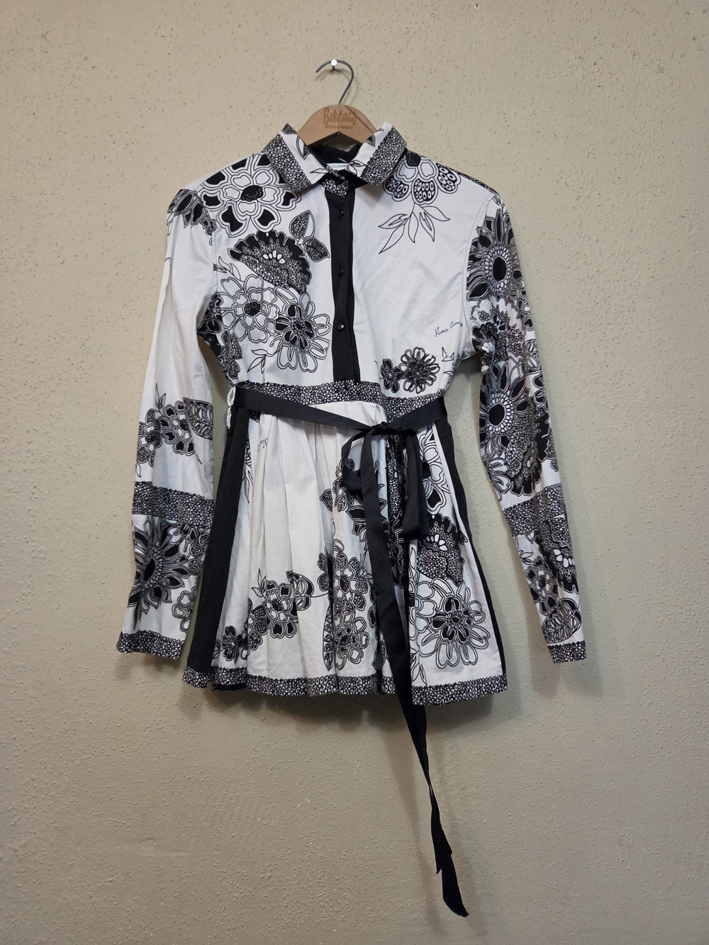 Naracamicie Black & White Floral Tie-Waist Mini Dress Womens 3